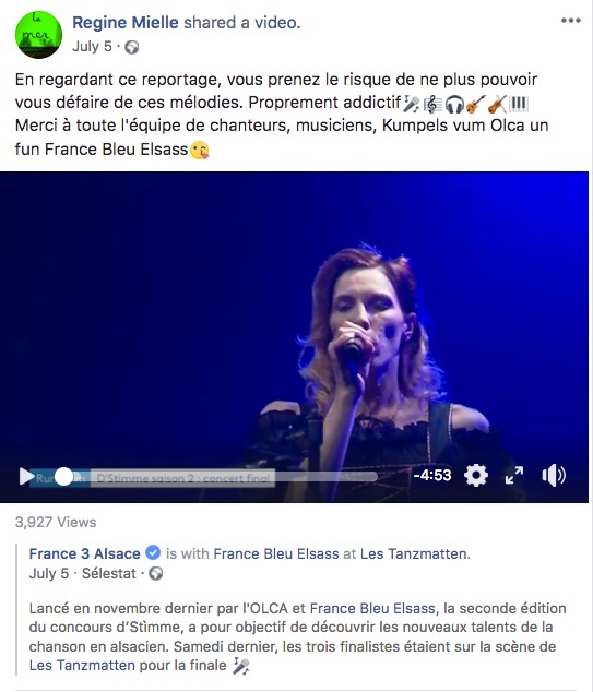 Figure 4 – Capture d’écran Facebook® – Page personnelle de Régine Willhelm (juillet 2018) 