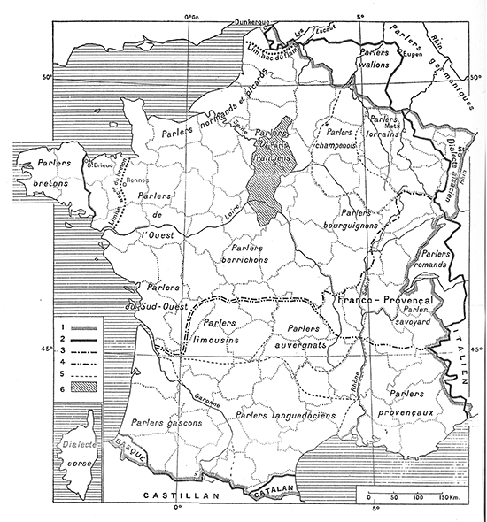 Carte 3. Dialectes et frontières linguistiques de la France