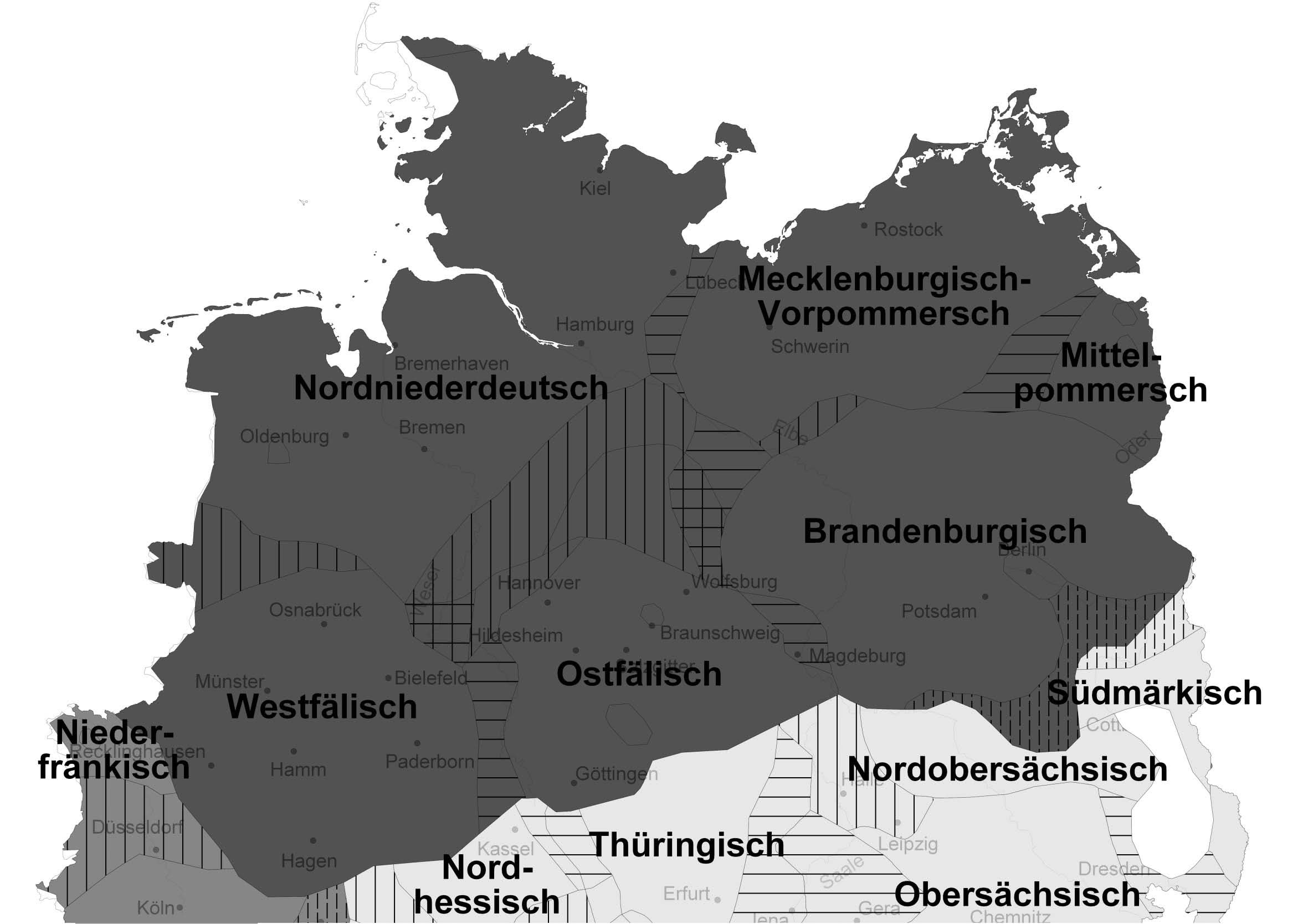 Fig. 1 : Aire linguistique du bas allemand (Goltz et Kleene, 2020 : 192)