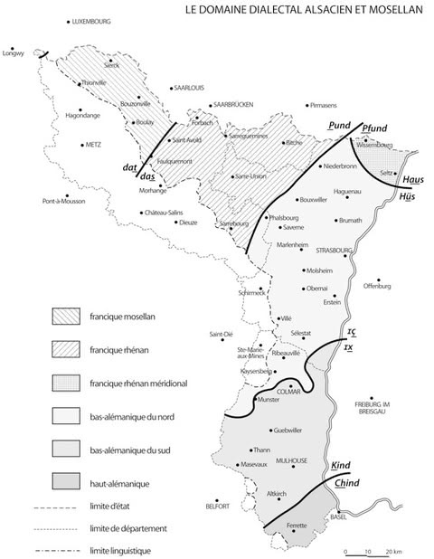 Figure 1 : Carte du domaine dialectal alsacien et mosellan