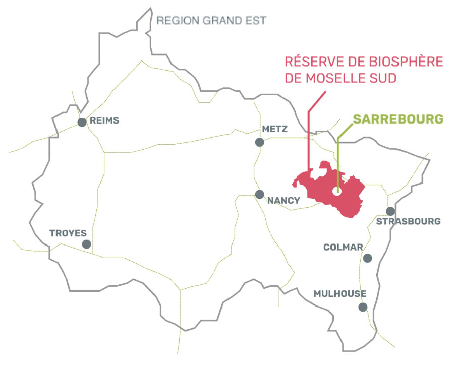 Carte 2 – Localisation de la Réserve de Biosphère de Moselle Sud dans le Grand Est