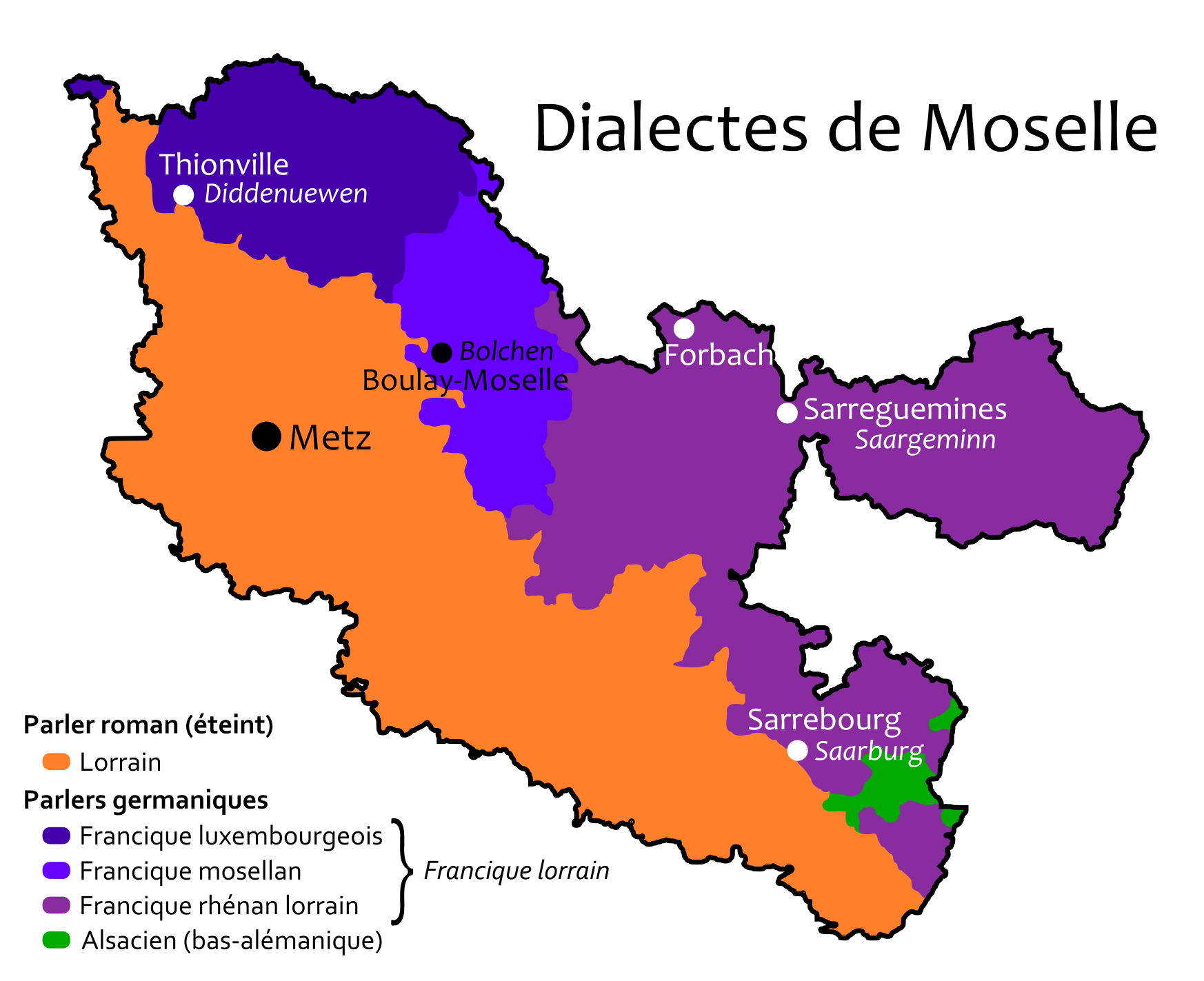 Carte 4 – Dialectes présents dans le département de la Moselle (France)