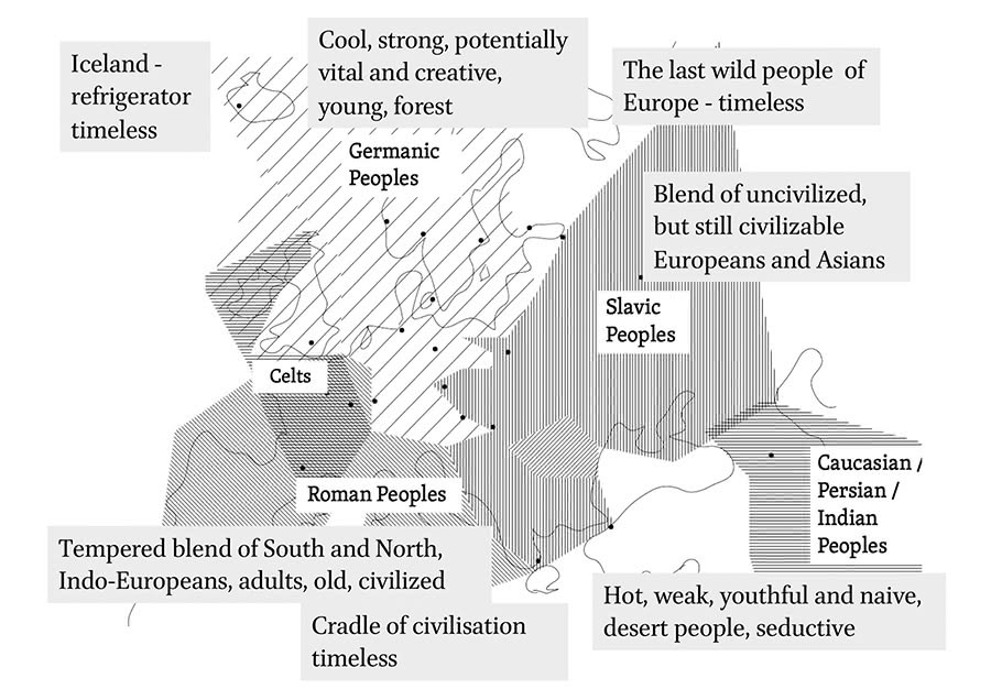 Figure 1: Narrative Geography of 19th Century Comparative Philologists, map by author