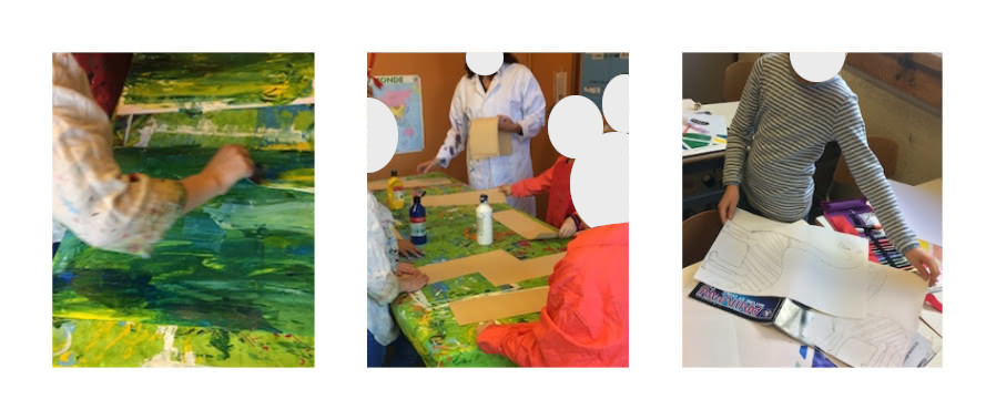 Figure 4 : processus de dessin des dinosaures et création des fonds