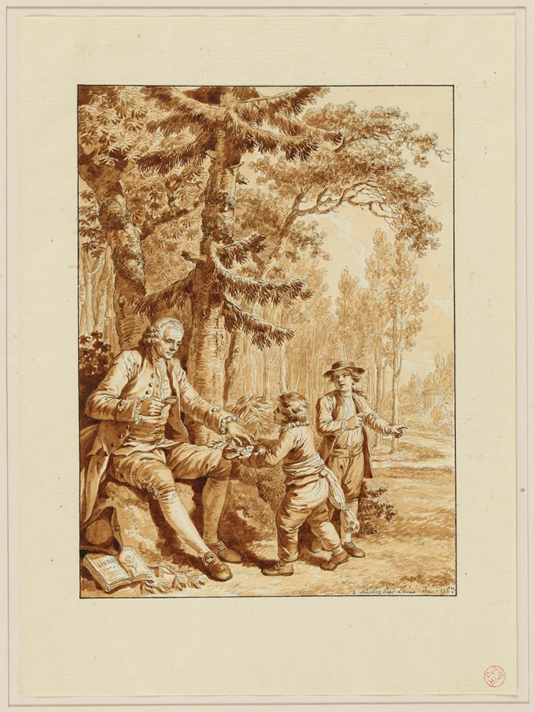 Figure 1. Lavis préparatoire du frontispice des écrits botaniques de Jean-Jacques Rousseau