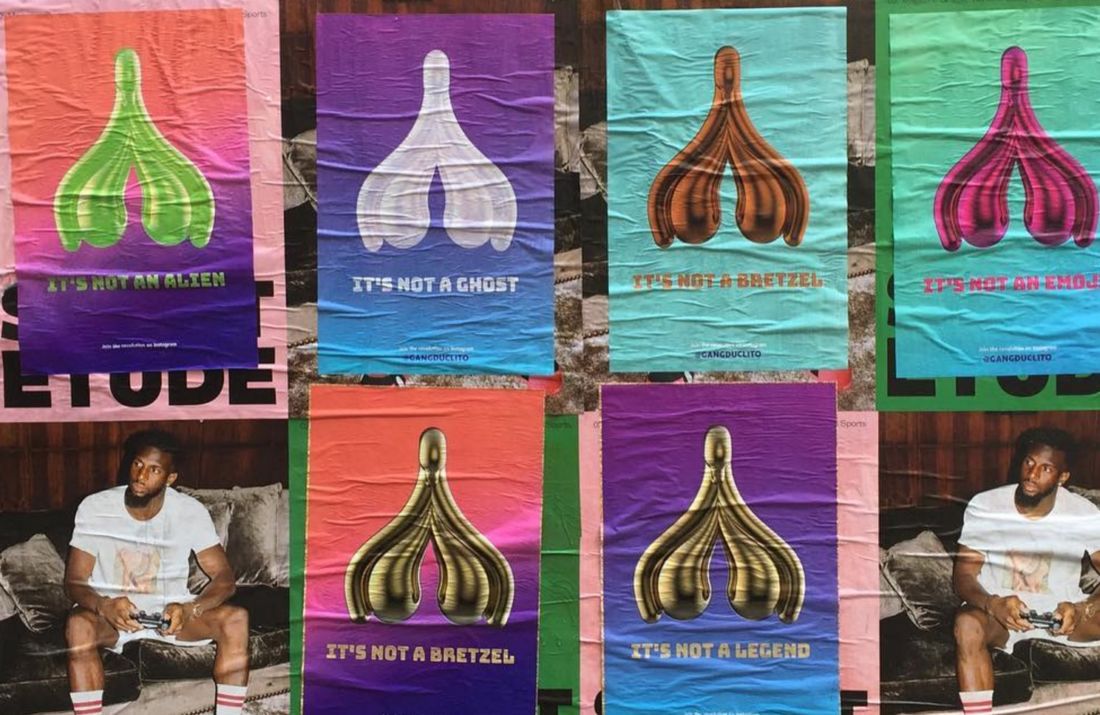 Affiches du Gang du clito sur un mur à Agen en mars 2019