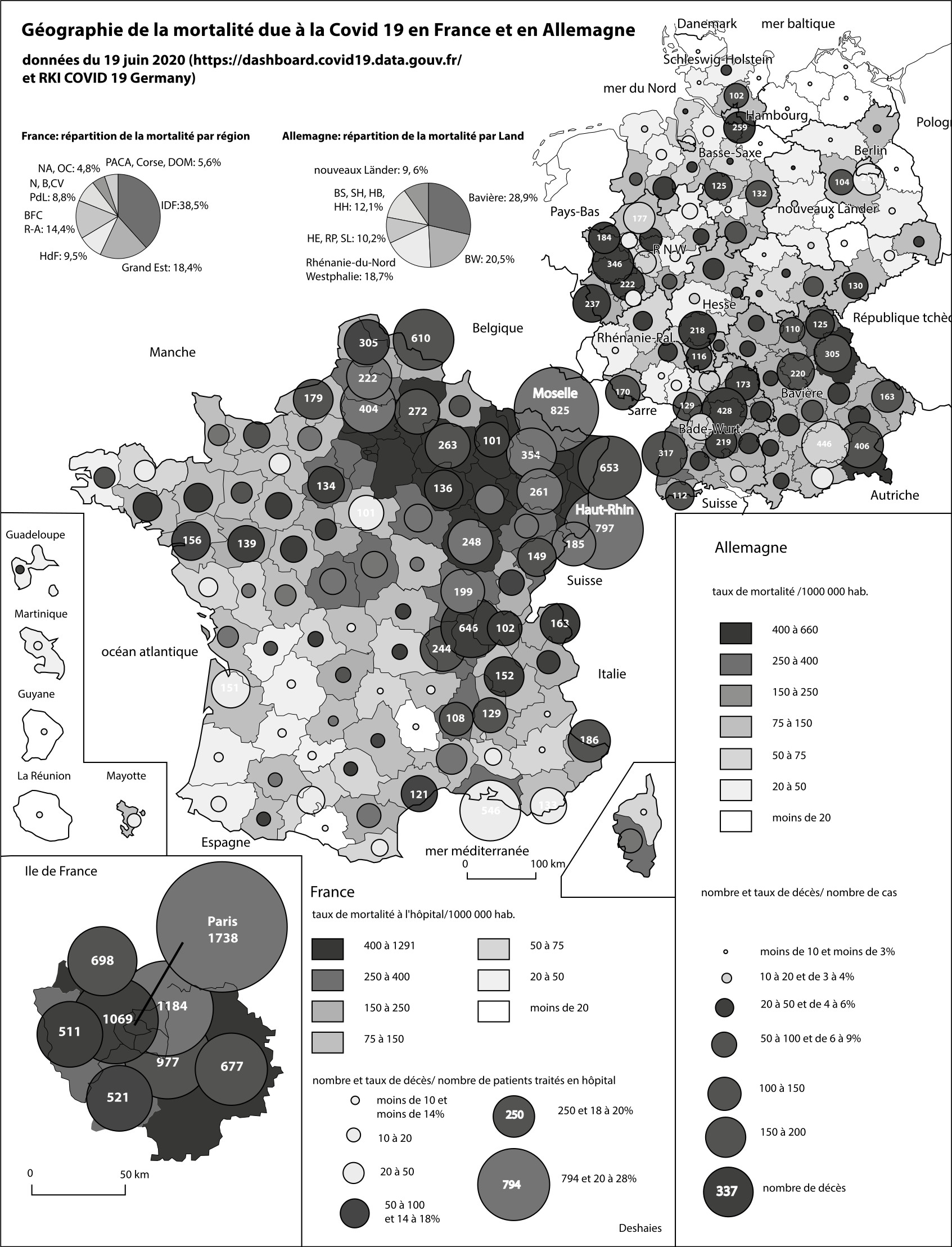 Fig. 1. Géographie de la mortalité due à la Covid-19 en France et en Allemagne39