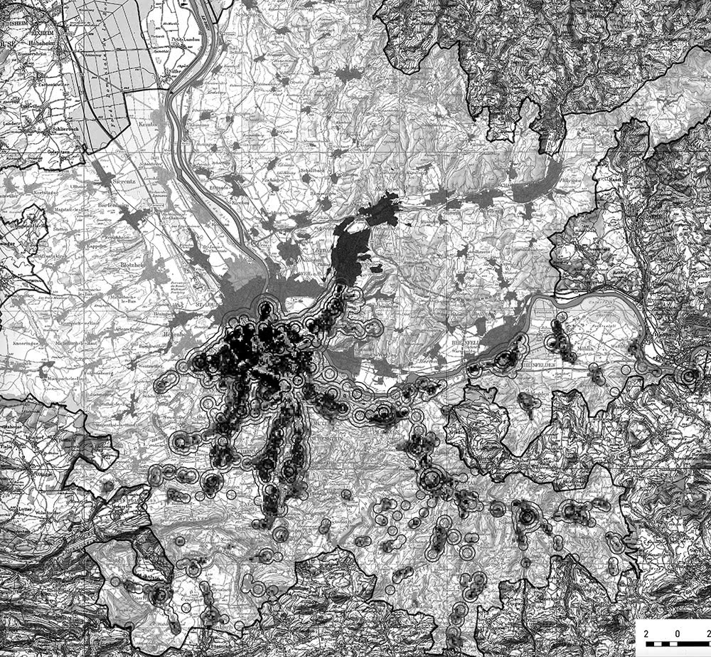 Un exemple d’analyse de risques/besoins : la densité de population au rapport de la qualité de desserte des transports publics (Doc AggloBasel)