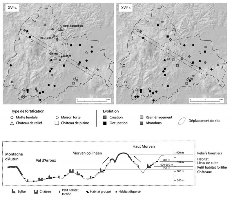 Figure 7 : Spatialisation de l’encadrement seigneurial en sud Morvan aux xve-xvie siècles
