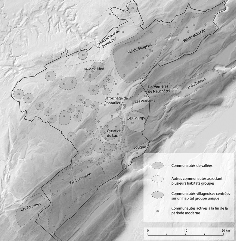 Figure 8 : Les communautés paysannes et leurs territoires à la fin du Moyen Âge en Jura central