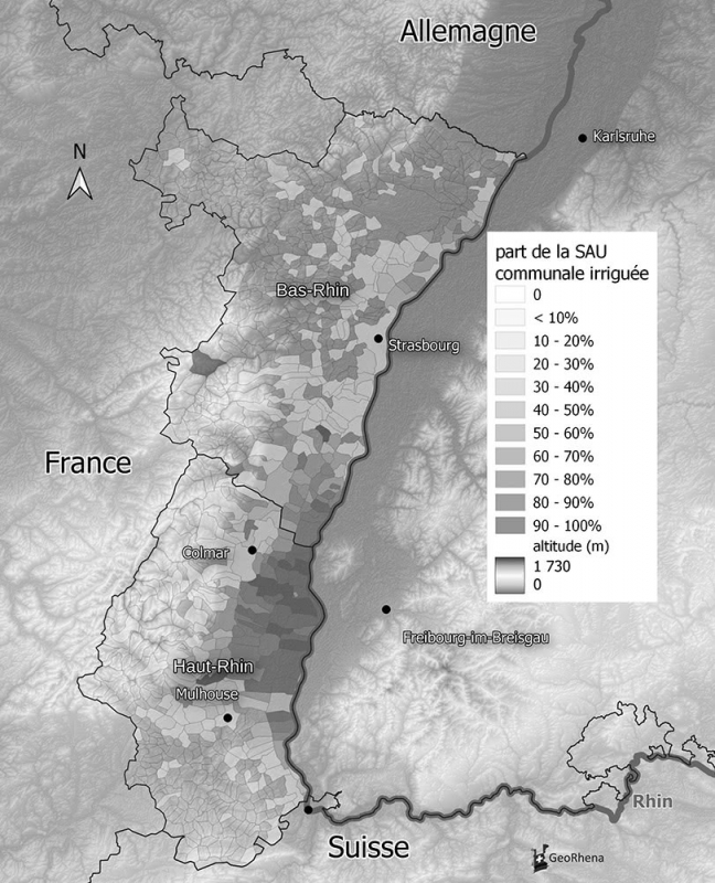 Figure 6 : Part de la superficie agricole communale irriguée en Alsace