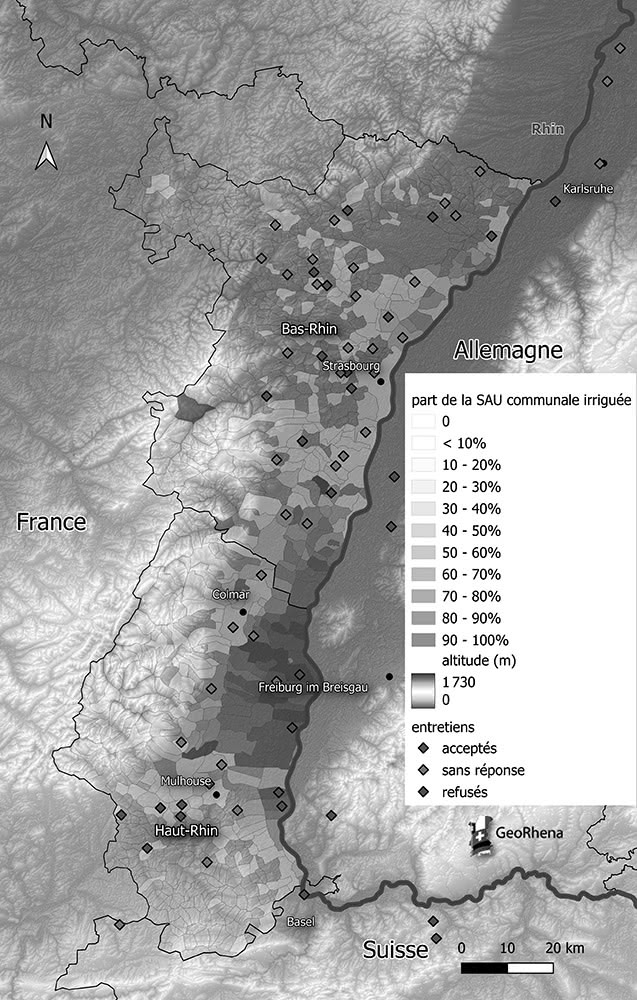 Figure 8 : Localisation des entretiens acceptés et refusés dans le Fossé rhénan
