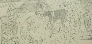 Fig. 9.1 : Dessin de la Nativité et l’Adoration des mages par C. Beauverie avant 1900