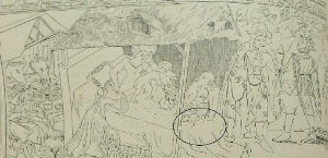 Fig. 9.2 : Dessin de la Nativité et l’Adoration des mages par C. Beauverie avant 1900